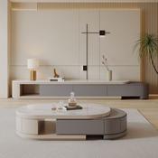 Cream &amp; Retractable TV Unit &amp; Coffee Table Set – Custom Made Living Room Furniture