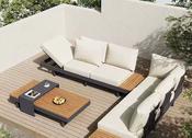 Modern Outdoor Teak &amp; Aluminum Sofa Set – Waterproof Courtyard Lounge with Coffee Table