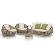 Outdoor rattan sofa set with a garden rattan chair and coffee table, designed for homestays, featuring sun-proof and waterproof furniture for leisure outdoor use. image