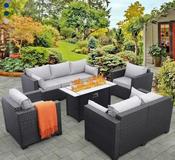 5-Piece Outdoor Patio Set with Fire Table &amp; Waterproof Cushions – Custom Made image
