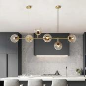 Modern Nordic Glass Globe Chandelier – Gold Linear Pendant Light for Dining Room &amp; Kitchen