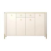 French-style Cream Side Cabinet – Large Capacity Rock Storage Table for Living Room with Minimalist Painted Finish