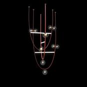 Sculptural Belt-Loop LED Chandelier with Smoked Glass Orbs