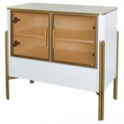 Elegant White &amp; Gold Display Cabinet with Glass Doors – Stylish Storage cabinet or side Board or Side Cabinet  for Modern Interiors