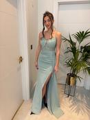 HARPER GOWN SAGE GREEN WITH LACE AND DIAMONTE BODICE