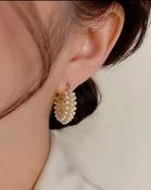 GOLD PEARL HOOP EARRINGS image