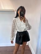 WHITE CUT OUT LACE DETAIL V NECK SHIRT image