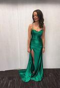 GREEN SATIN CORSET GOWN WITH SLIT