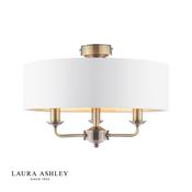 laura ashley sorrento 3 light semi-flush in classic antique brass with ivory shade - Stillorgan Decor