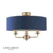 laura ashley sorrento 3 light semi-flush matt antique brass with blue shade - Stillorgan Decor