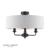 laura ashley sorrento 3 light semi-flush matt black with natural shade - Stillorgan Decor