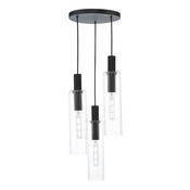 modern 3 light ribbed cylinder glass shade black pendant - Stillorgan Decor