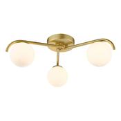 modern curved arm 3 light flush satin gold and opal glass ceiling light - Stillorgan Decor