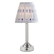 elegant rechargeable table lamp polished nickel with blue mix shade - Stillorgan Decor