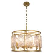 elegant 6 light elm ceiling pendant light gold with textured glass - Stillorgan Decor