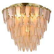 cascading leaf shaped glass 5 light semi flush ceiling light with brass frame - Stillorgan Decor image