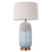 stylish ceramic table lamp in light blue and beige with gold finish base - Stillorgan Decor image
