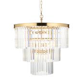 sophisticated 7 light tiered pendant in aged brass with angled glass droplets - Stillorgan Decor
