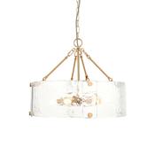 handmade textured glass 6 light ceiling pendant with aged brass frame - Stillorgan Decor