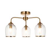 elegant arched arm 3 light semi flush ceiling light in warm brass - Stillorgan Decor
