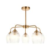 elegant arched arm 5 light semi flush ribbed glass ceiling light in warm brass - Stillorgan Decor