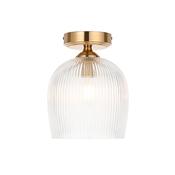 elegant flush ribbed clear glass shade ceiling light in warm brass - Stillorgan Decor image