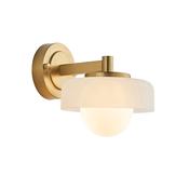refined mid century brass wall light with frosted outer glass shades - Stillorgan Decor