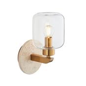 stylish single glass wall light in brass with travertine stone plate - Stillorgan Decor