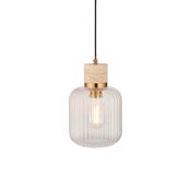stylish single ribbed glass pendant in brass with travertine stone top - Stillorgan Decor