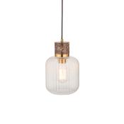 stylish single ribbed glass pendant in brass with brown marble top - Stillorgan Decor