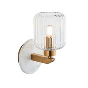stylish single ribbed glass wall light in brass with white marble plate - Stillorgan Decor