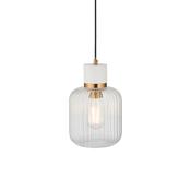 stylish single ribbed glass pendant in brass with white marble top - Stillorgan Decor