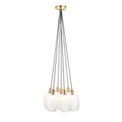 luxurious antique brass and ribbed glass 7 light cluster pendant - Stillorgan Decor