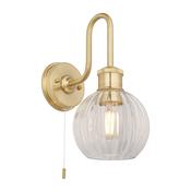 art deco swan neck bathroom wall light in satin brass with ribbed glass - Stillorgan Decor image