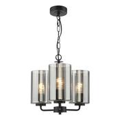 modern glamourous 3 light ceiling pendant in satin black with smoked glass shades - Stillorgan Decor