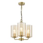 modern glamourous 3 light ceiling pendant in satin gold with amber glass shades - Stillorgan Decor
