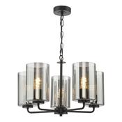 modern glamourous 5 light ceiling pendant in satin black with smoked glass shades - Stillorgan Decor image