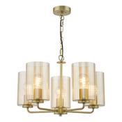 modern glamourous 5 light ceiling pendant in satin gold with amber glass shades - Stillorgan Decor