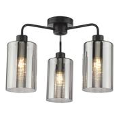 modern glamourous 3 light semi flush ceiling light in satin black with smoked glass shades - Stillorgan Decor