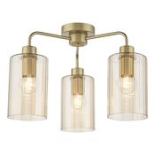 modern glamourous 3 light semi flush ceiling light in satin gold with amber glass shade - Stillorgan Decor