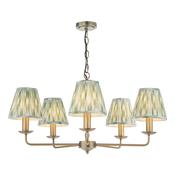 heritage 5 light ceiling pendant in warm matt bronze with green cotton mix shades - Stillorgan Decor