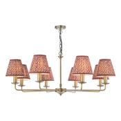 heritage 8 light ceiling pendant in warm matt bronze with red cotton mix shades - Stillorgan Decor