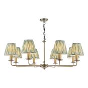 heritage 8 light ceiling pendant in warm matt bronze with green cotton mix shades - Stillorgan Decor
