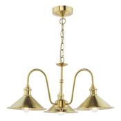 exquisite 3 light curved arm ceiling pendant in natural brass with aged brass shades - Stillorgan Decor image