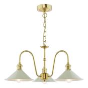 exquisite 3 light curved arm ceiling pendant in natural brass with matt taupe shades - Stillorgan Decor