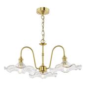exquisite 3 light curved arm ceiling pendant in natural brass with waved shades - Stillorgan Decor