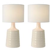 charming ridge motif twin pack table lamps in glossy cream - Stillorgan Decor