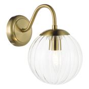 elegant curved arm wall light in natural brass with blown glass globes - Stillorgan Decor