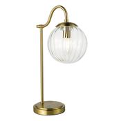 elegant curved arm table lamp in natural brass with blown glass globes - Stillorgan Decor