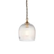 elegant clear ribbed glass shade ceiling pendant in warm brass - Stillorgan Decor image